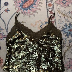 Le Lis Gold Sequin Lace Chemise